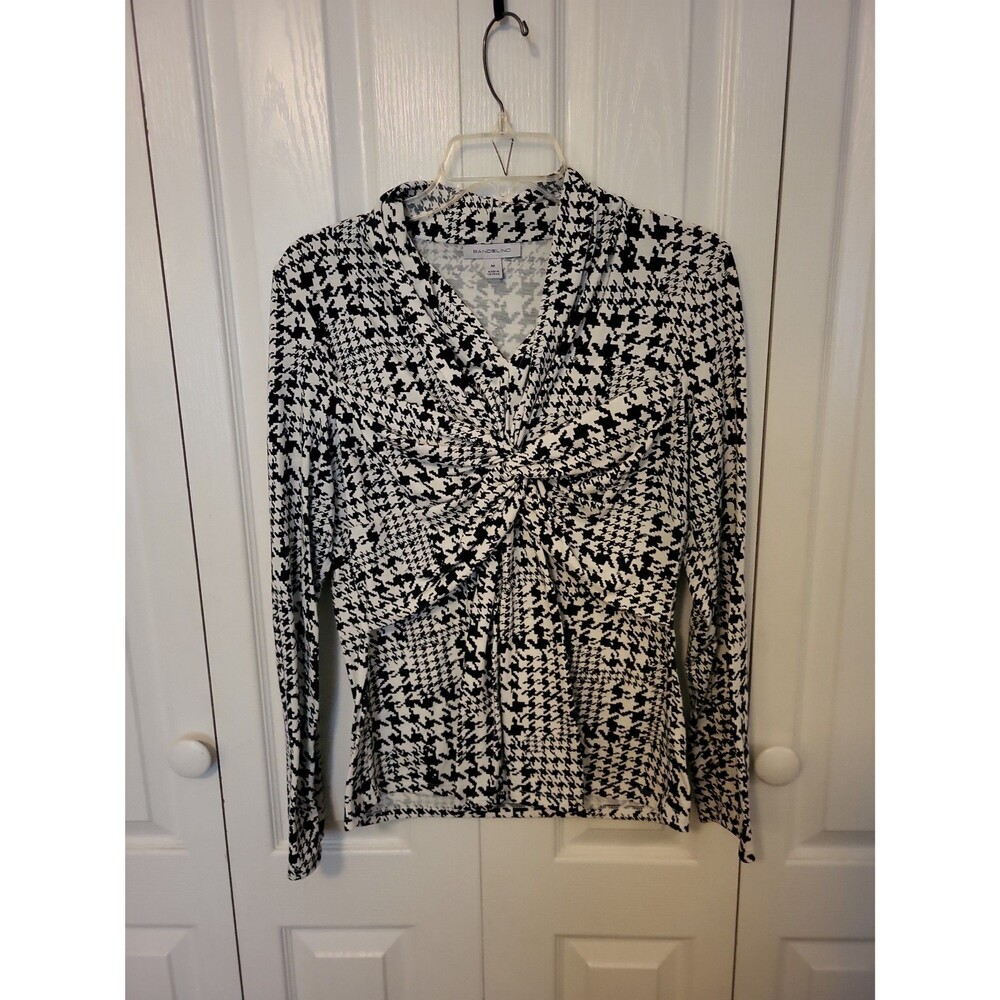 Bandolino Black and White Houndstooth Long Sleeve Blouse